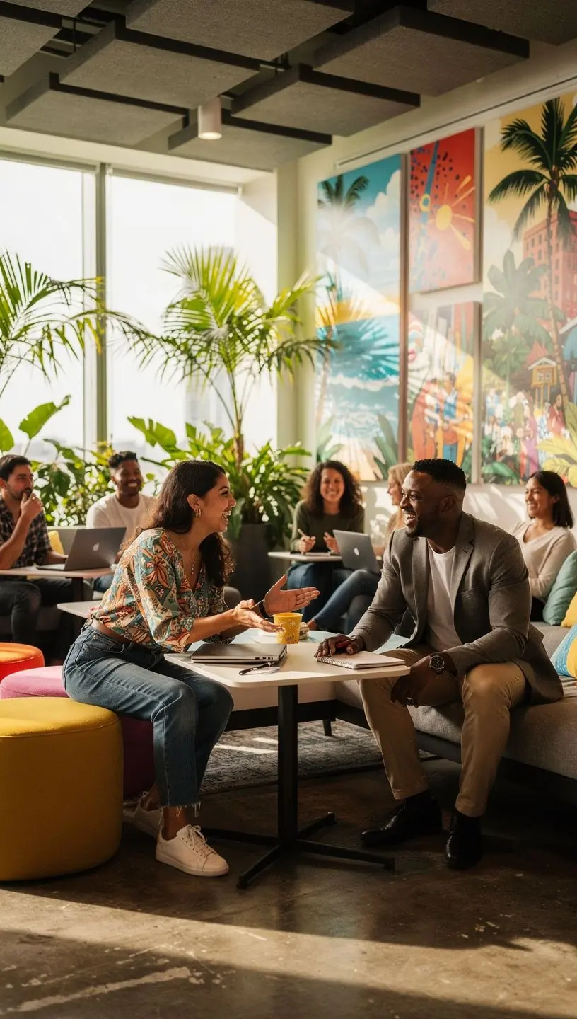 Biuro z zastosowaniem kolorów sprzyjających produktywności i skupieniu.